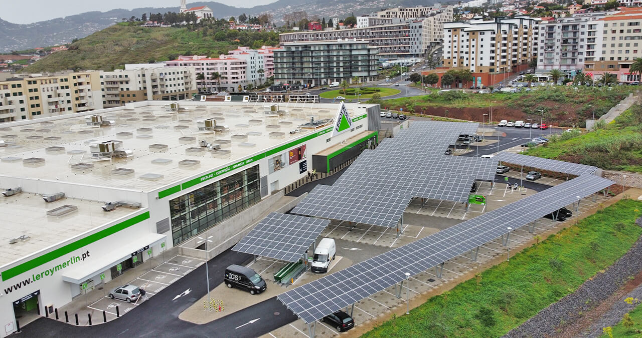 aerial view of leroy merlin in funchal with the carport solar in the foreground