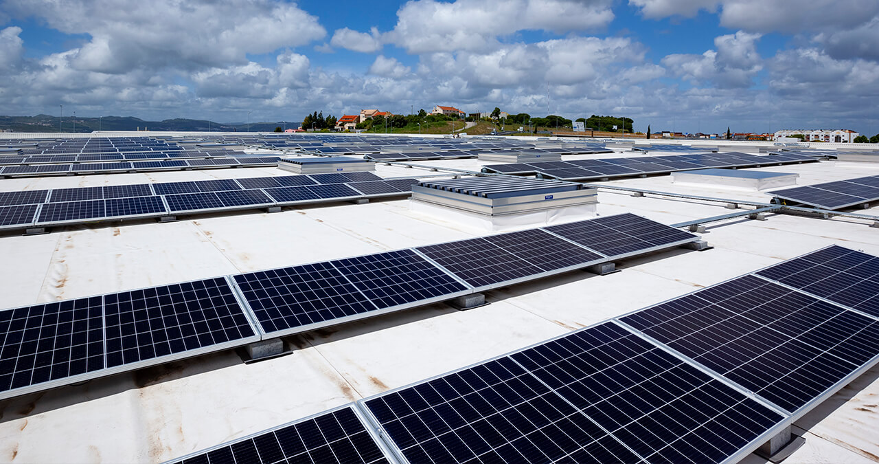 view of the 900 solar panels installed at leroy merlin in uptown lisbon by helexia