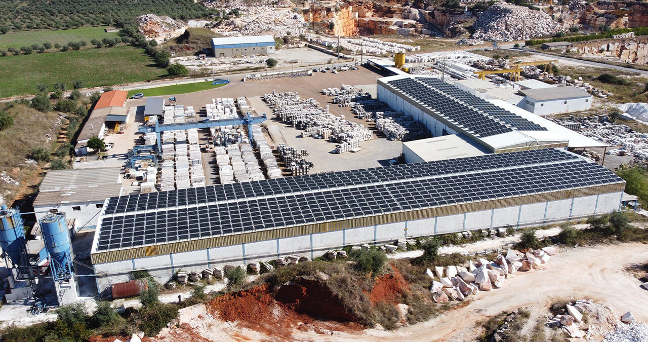 aerial view of the magratex solar plant, installed by helexia