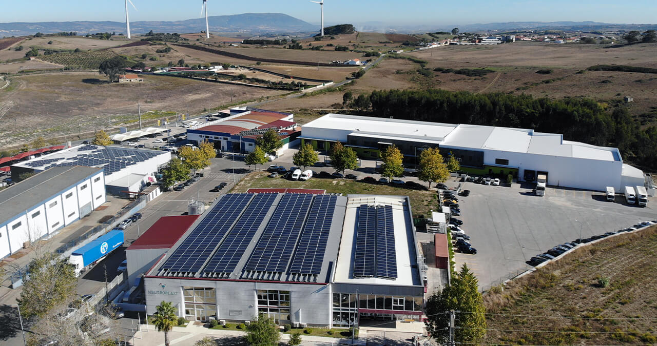 aerial view of plasgal with helexia solar panels